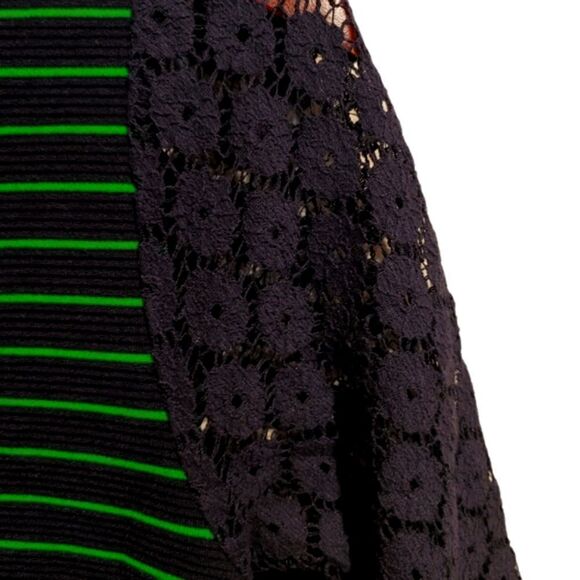 Anthropologie Postmark Lace Sleeve Stripe Tunic Top Green Navy Small - Picture 4 of 7